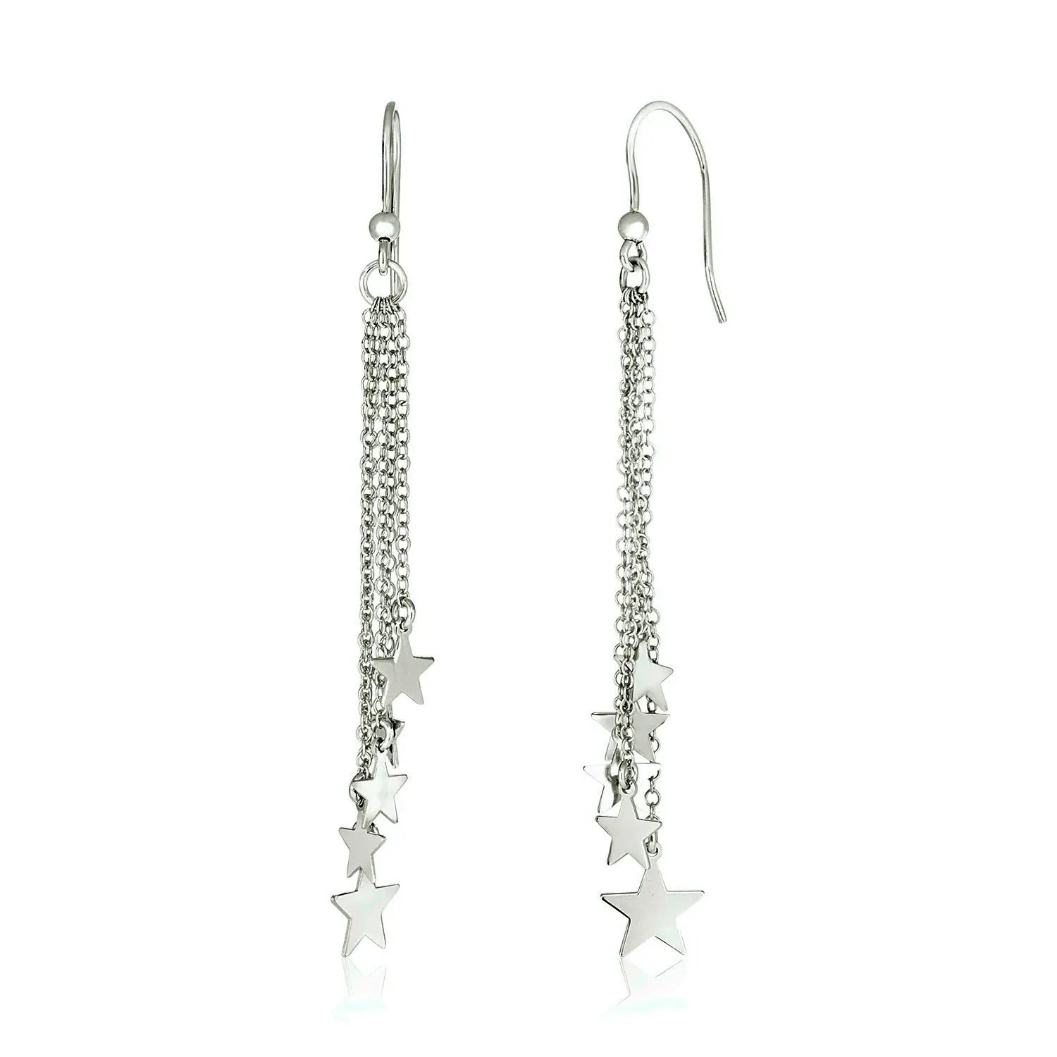 Sterling Silver Tassel Earrings with Polished Stars RCJ Earrings  CELESTIA LUXE JEWELLERS