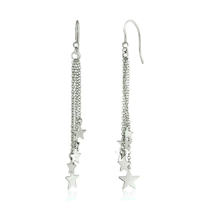 Sterling Silver Tassel Earrings with Polished Stars RCJ Earrings  CELESTIA LUXE JEWELLERS