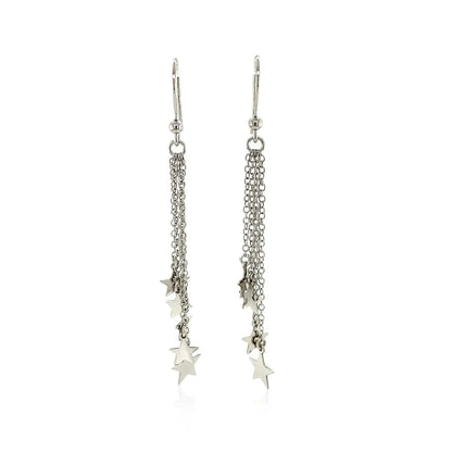 Sterling Silver Tassel Earrings with Polished Stars RCJ Earrings  CELESTIA LUXE JEWELLERS