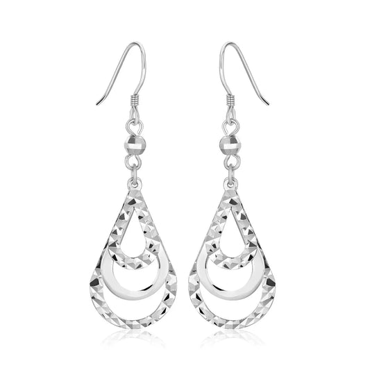 Sterling Silver Textured Graduated Open Teardrop Dangling Style Earrings RCJ Earrings  CELESTIA LUXE JEWELLERS