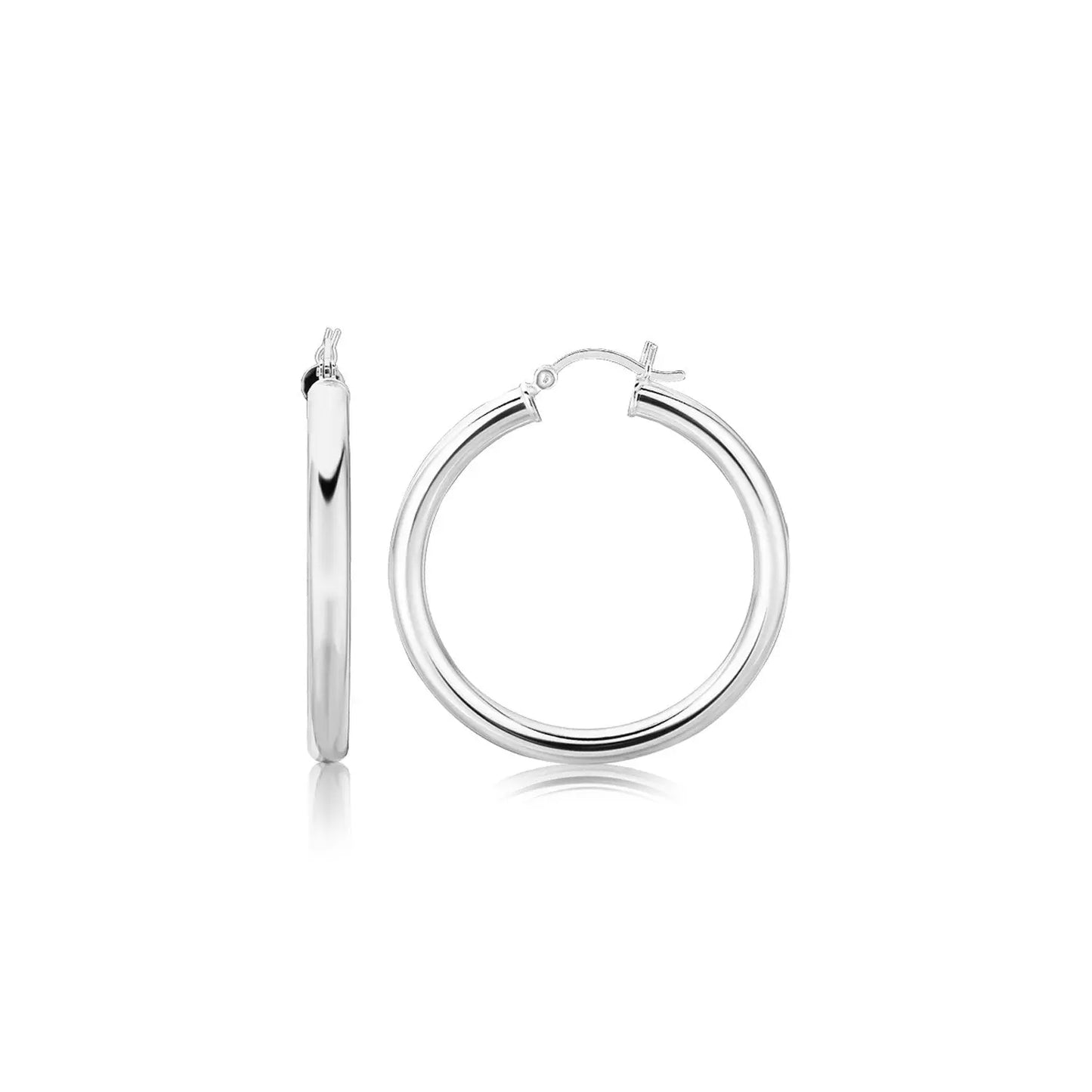 Sterling Silver Thick Rhodium Plated Polished Hoop Style Earrings (4x35mm) RCJ Earrings  CELESTIA LUXE JEWELLERS