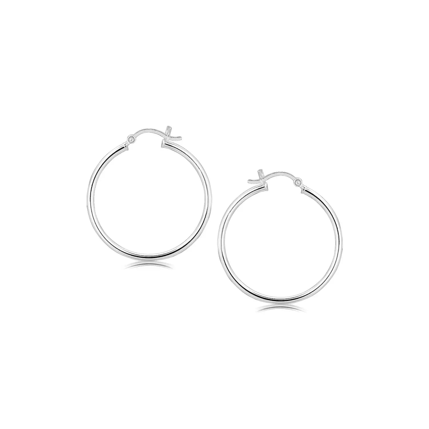 Sterling Silver Thin Polished Hoop Style Earrings with Rhodium Plating (2x30mm) RCJ Earrings  CELESTIA LUXE JEWELLERS