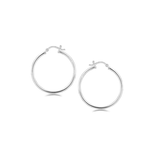 Sterling Silver Thin Polished Hoop Style Earrings with Rhodium Plating (2x30mm) RCJ Earrings  CELESTIA LUXE JEWELLERS