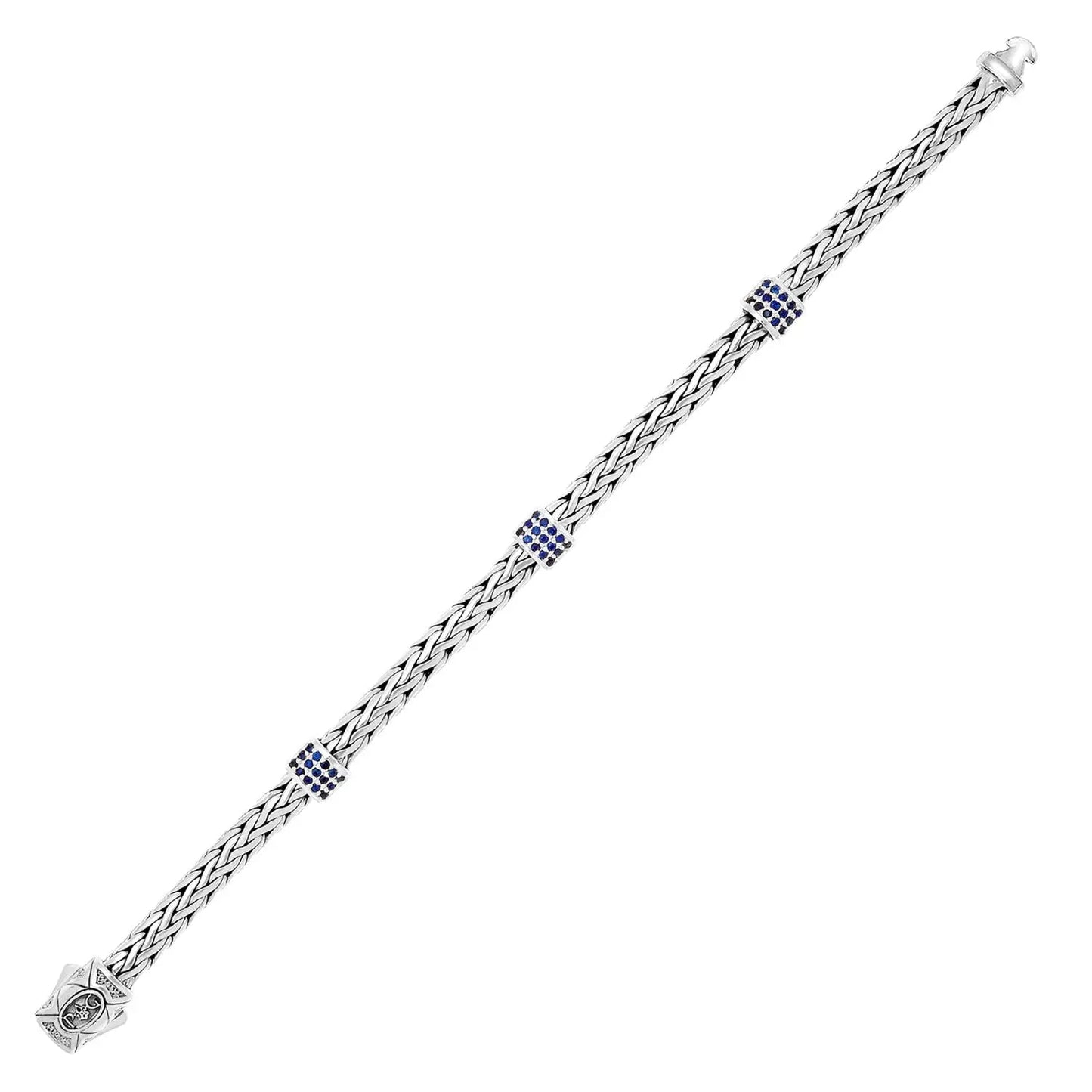 Sterling Silver Woven Bracelet with Blue Sapphire Stations (6.35 mm) RCJ Bracelets  CELESTIA LUXE JEWELLERS