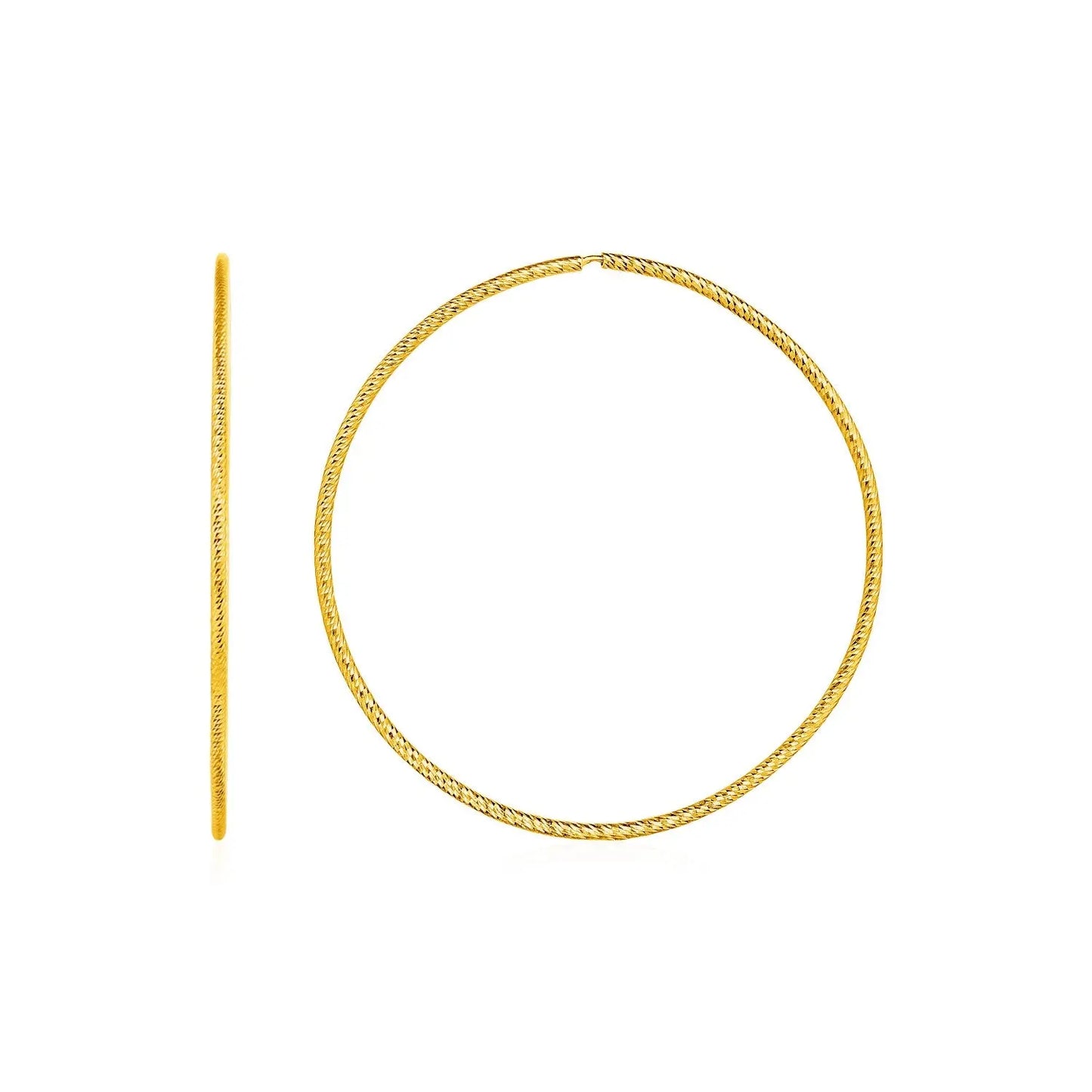 Textured Endless Hoop Earrings in 14k Yellow Gold(1.2x40mm) RCJ Earrings  CELESTIA LUXE JEWELLERS