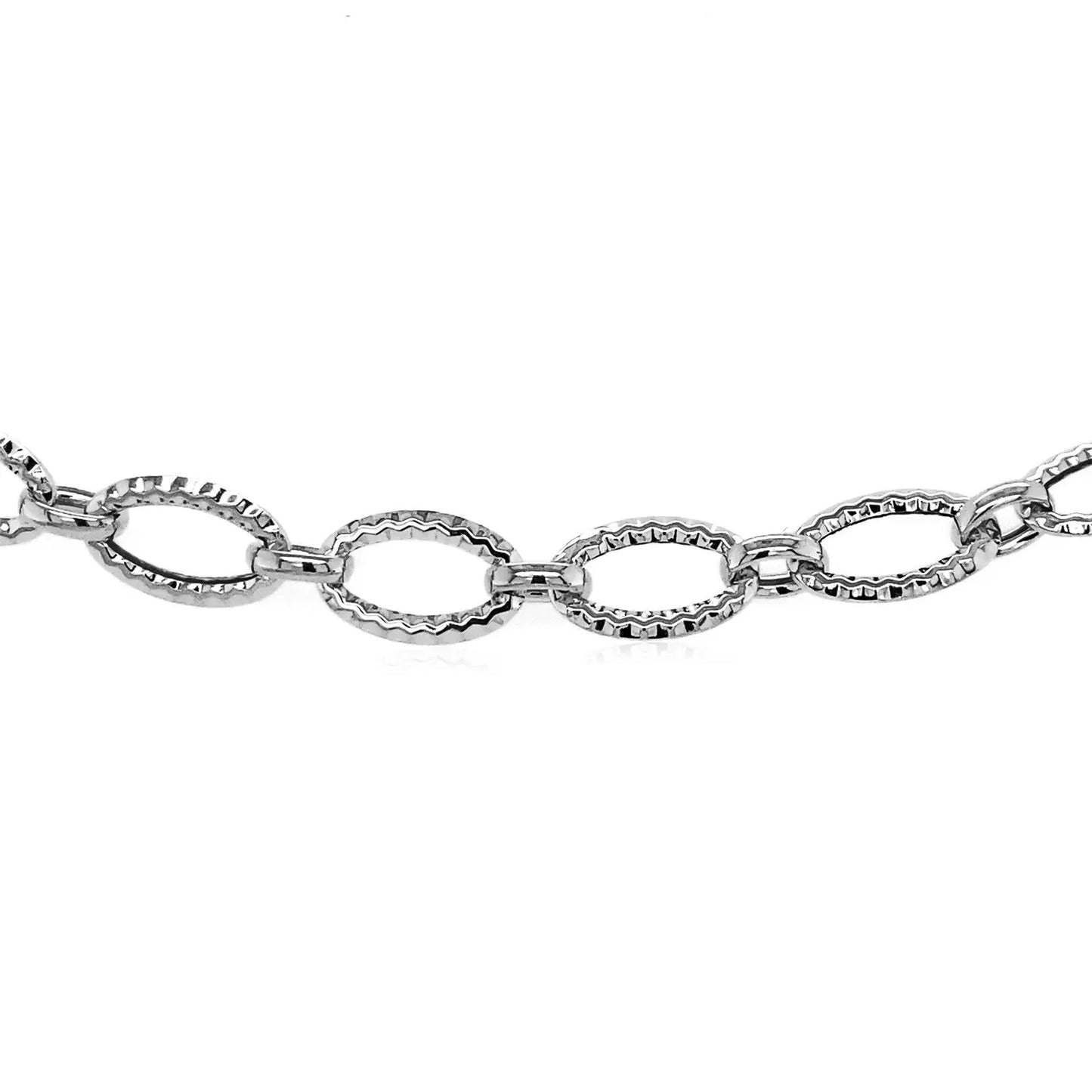 Textured Oval Link Bracelet in 14k White Gold (8.60 mm) RCJ Bracelets  CELESTIA LUXE JEWELLERS
