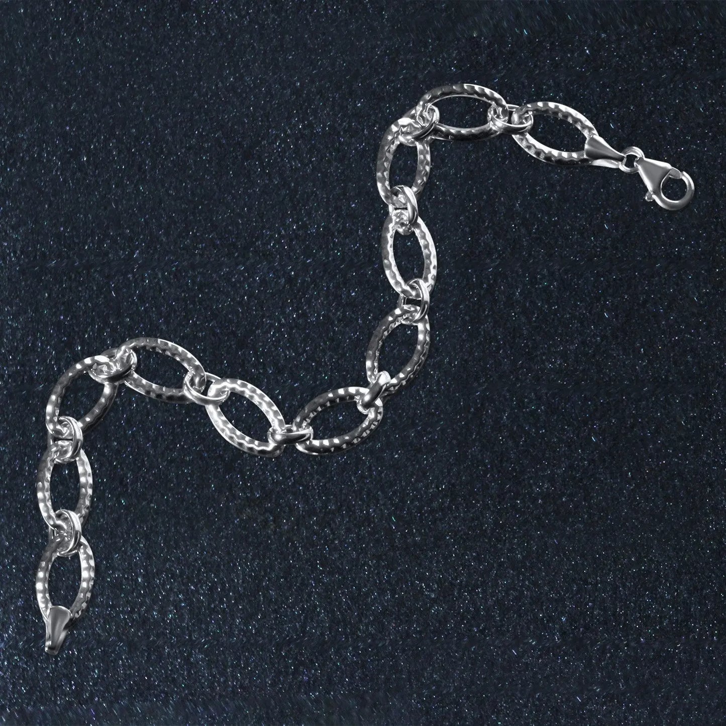 Textured Oval Link Bracelet in 14k White Gold (8.60 mm) RCJ Bracelets  CELESTIA LUXE JEWELLERS
