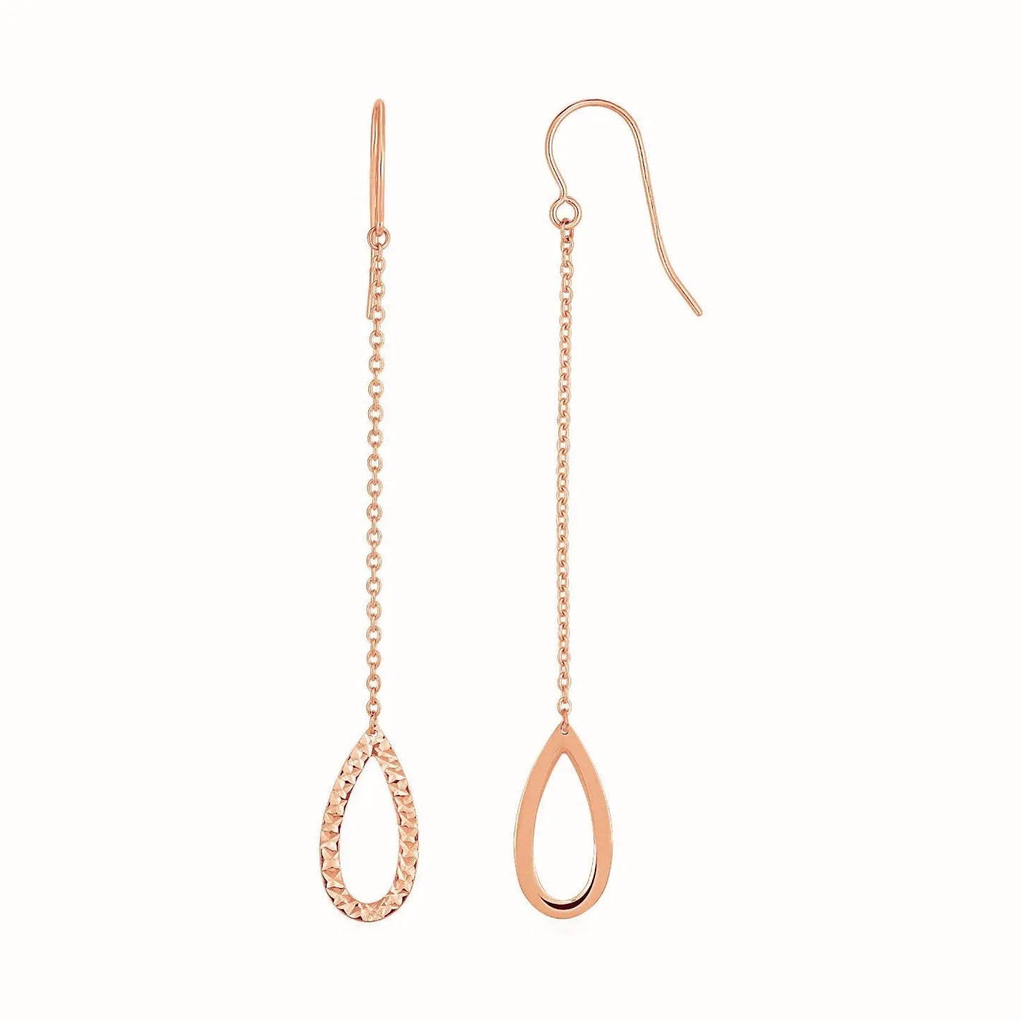 Textured Pear Shaped Long Drop Earrings in 14k Rose Gold RCJ Earrings  CELESTIA LUXE JEWELLERS