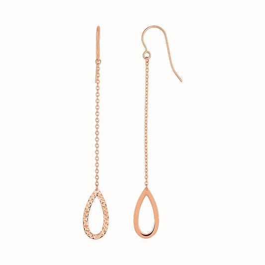 Textured Pear Shaped Long Drop Earrings in 14k Rose Gold RCJ Earrings  CELESTIA LUXE JEWELLERS