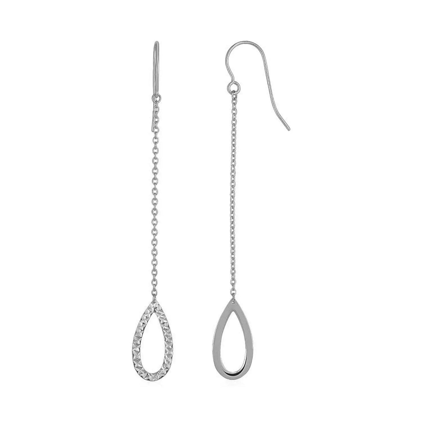 Textured Pear Shaped Long Drop Earrings in 14k White Gold RCJ Earrings  CELESTIA LUXE JEWELLERS