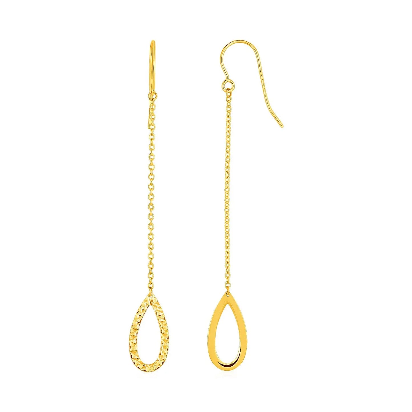 Textured Pear Shaped Long Drop Earrings in 14k Yellow Gold RCJ Earrings  CELESTIA LUXE JEWELLERS