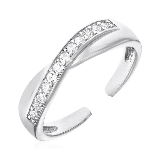 Toe Ring with Crossover Motif in Sterling Silver with Cubic Zirconia RCJ Toe Rings  CELESTIA LUXE JEWELLERS