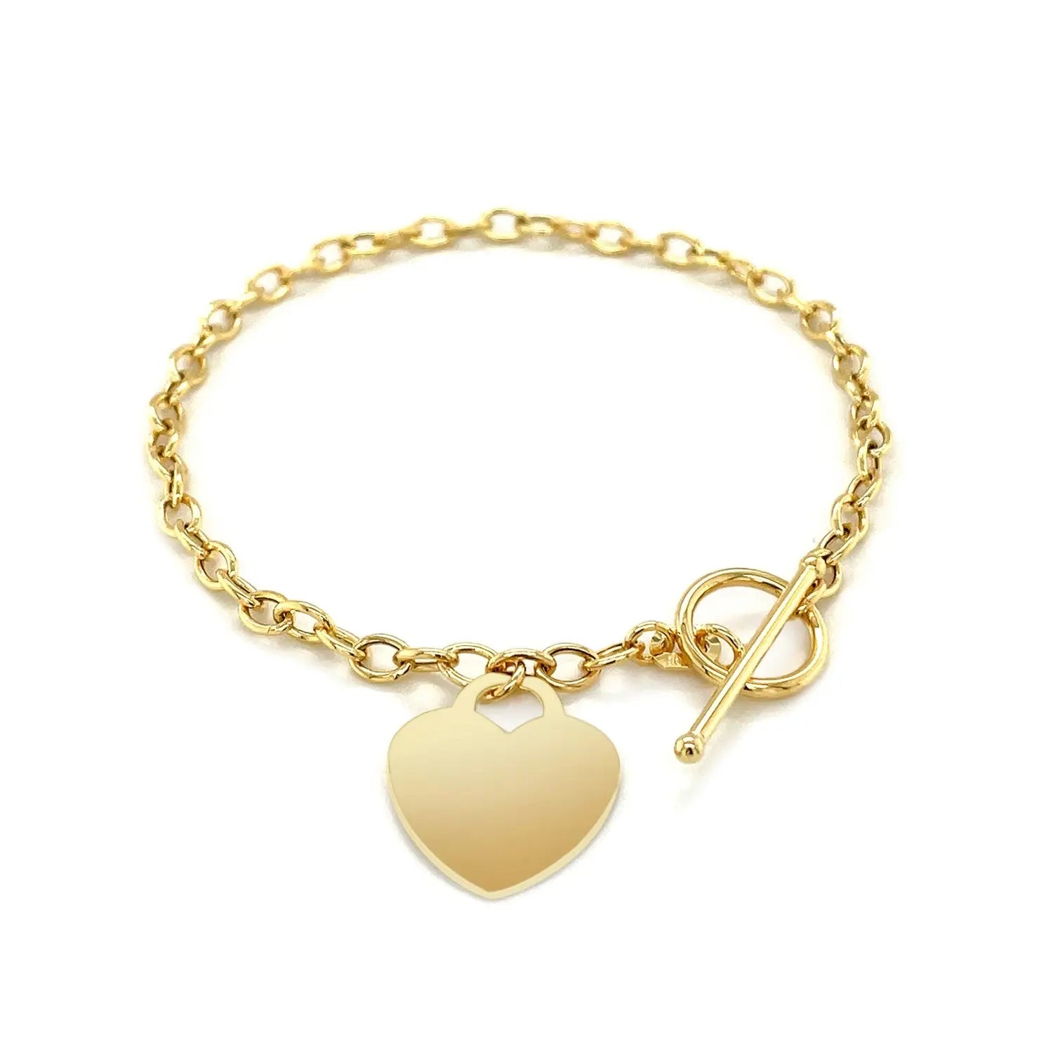 Toggle Bracelet with Heart Charm in 14k Yellow Gold (4.80 mm) RCJ Bracelets  CELESTIA LUXE JEWELLERS
