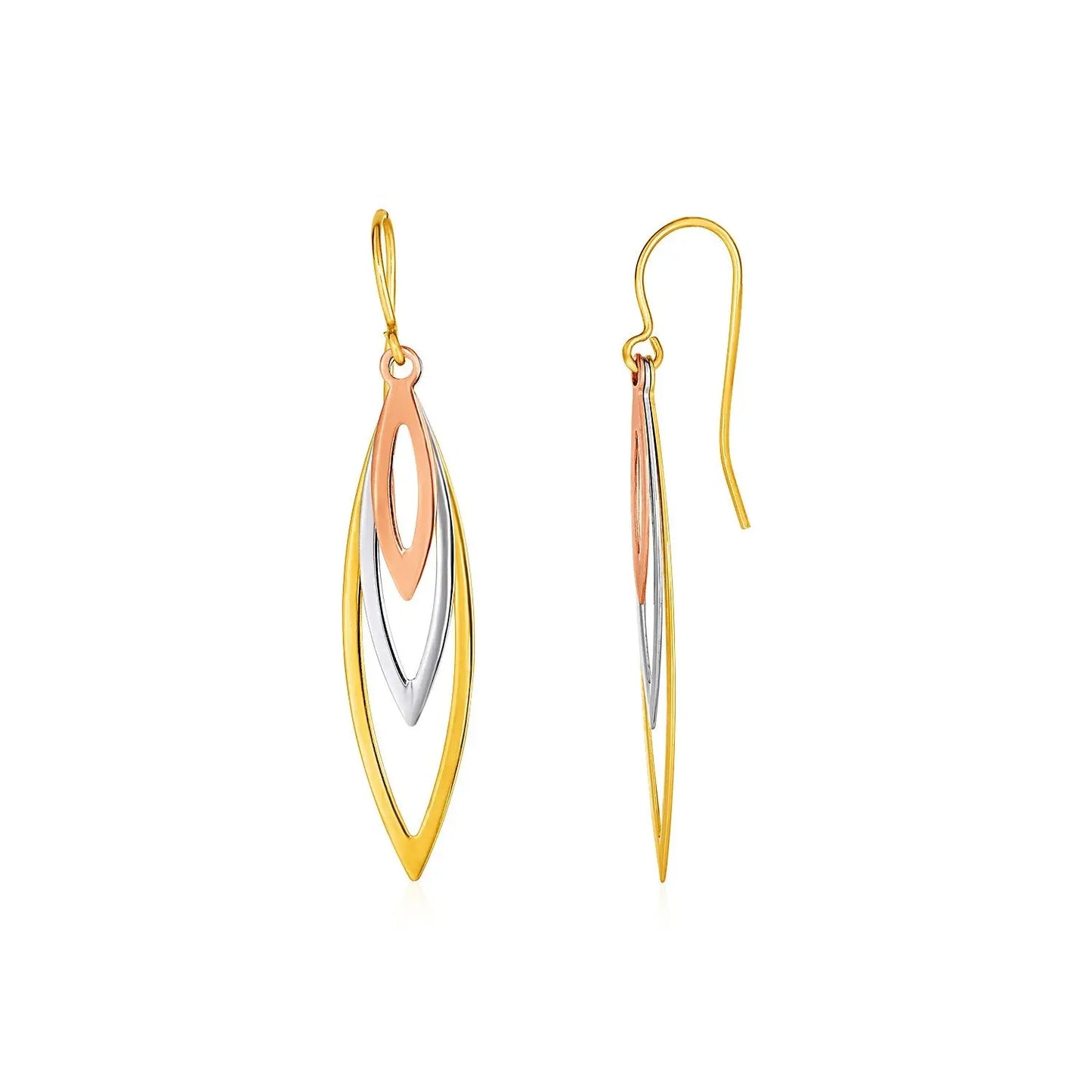 Tri-Tone Graduated Open Marquise Earrings in 10k Yellow,  White,  and Rose Gold RCJ Earrings  CELESTIA LUXE JEWELLERS