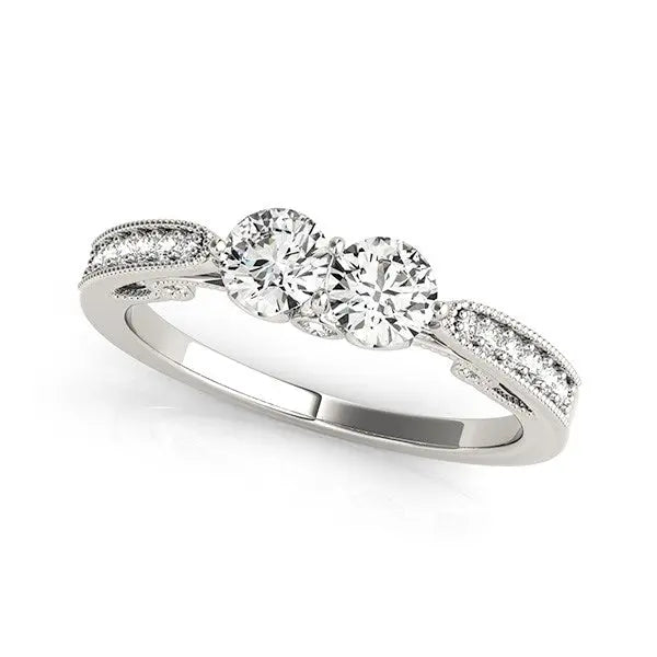 Two Stone Diamond Ring With Milgrain Design In 14k White Gold (3/4 cttw) RCJ Rings  CELESTIA LUXE JEWELLERS