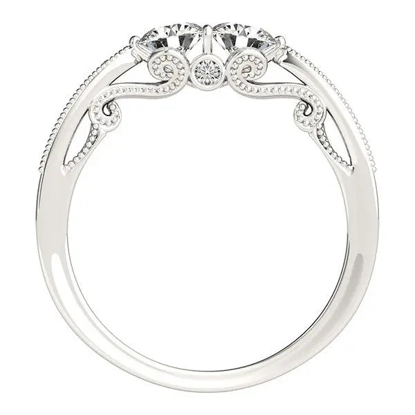 Two Stone Diamond Ring With Milgrain Design In 14k White Gold (3/4 cttw) RCJ Rings  CELESTIA LUXE JEWELLERS