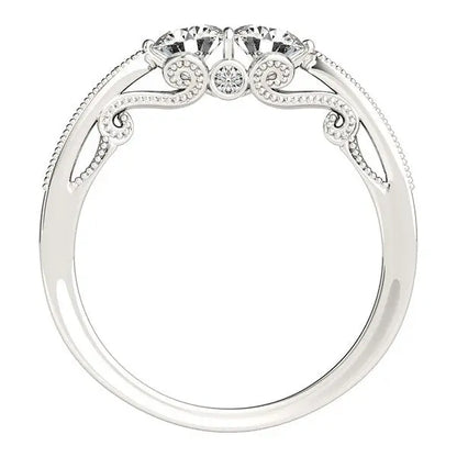 Two Stone Diamond Ring With Milgrain Design In 14k White Gold (3/4 cttw) RCJ Rings  CELESTIA LUXE JEWELLERS