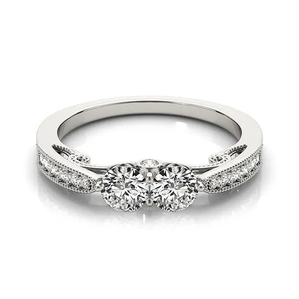Two Stone Diamond Ring With Milgrain Design In 14k White Gold (3/4 cttw) RCJ Rings  CELESTIA LUXE JEWELLERS