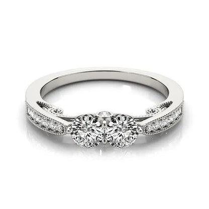 Two Stone Diamond Ring With Milgrain Design In 14k White Gold (3/4 cttw) RCJ Rings  CELESTIA LUXE JEWELLERS