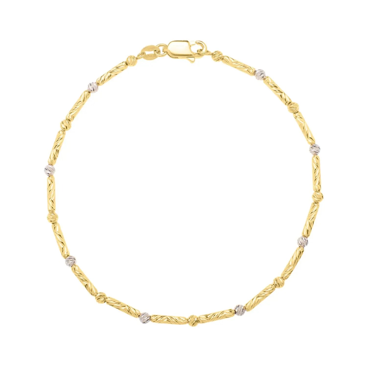 Two Tone Bar and Bead Necklace in 14K Gold (1.70 mm) RCJ Bracelets  CELESTIA LUXE JEWELLERS