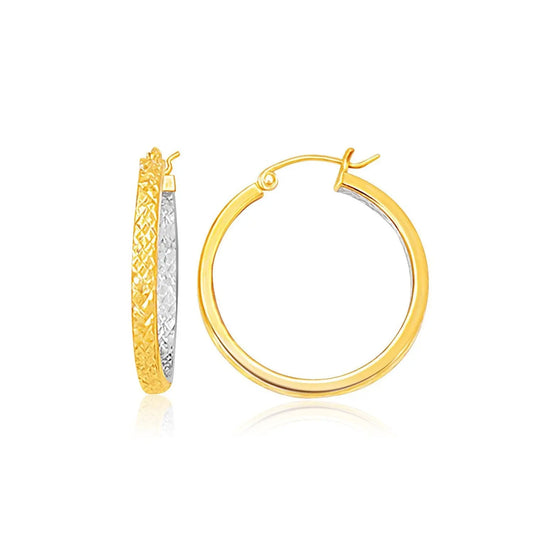 Two-Tone Yellow and White Gold Petite Patterned Hoop Earrings(3x25mm) RCJ Earrings  CELESTIA LUXE JEWELLERS