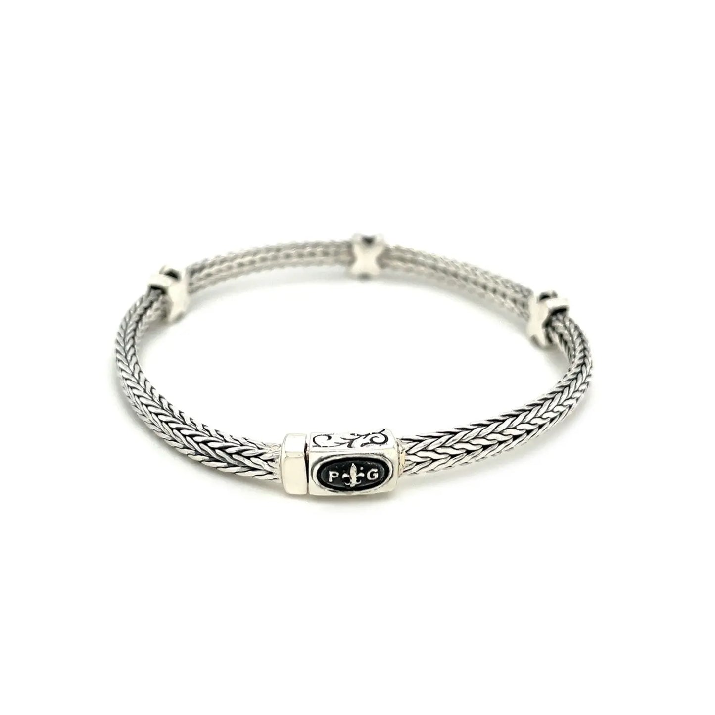 Woven Rope Bracelet with Black Sapphire X Accents in Sterling Silver RCJ Bracelets  CELESTIA LUXE JEWELLERS