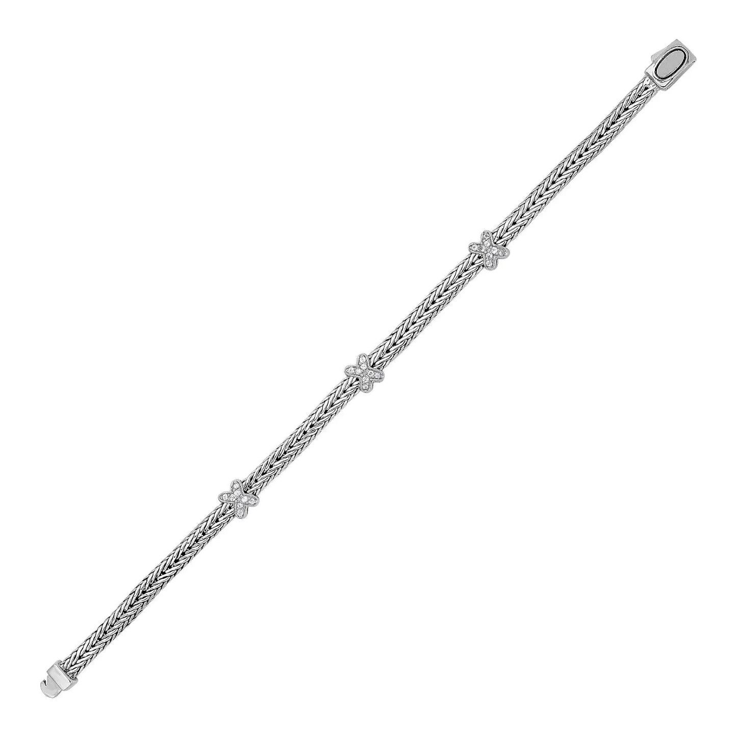 Woven Rope Bracelet with White Sapphire X Accents in Sterling Silver (2.00 mm) RCJ Bracelets  CELESTIA LUXE JEWELLERS