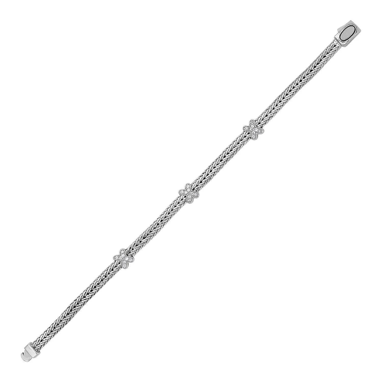 Woven Rope Bracelet with White Sapphire X Accents in Sterling Silver (2.00 mm) RCJ Bracelets  CELESTIA LUXE JEWELLERS