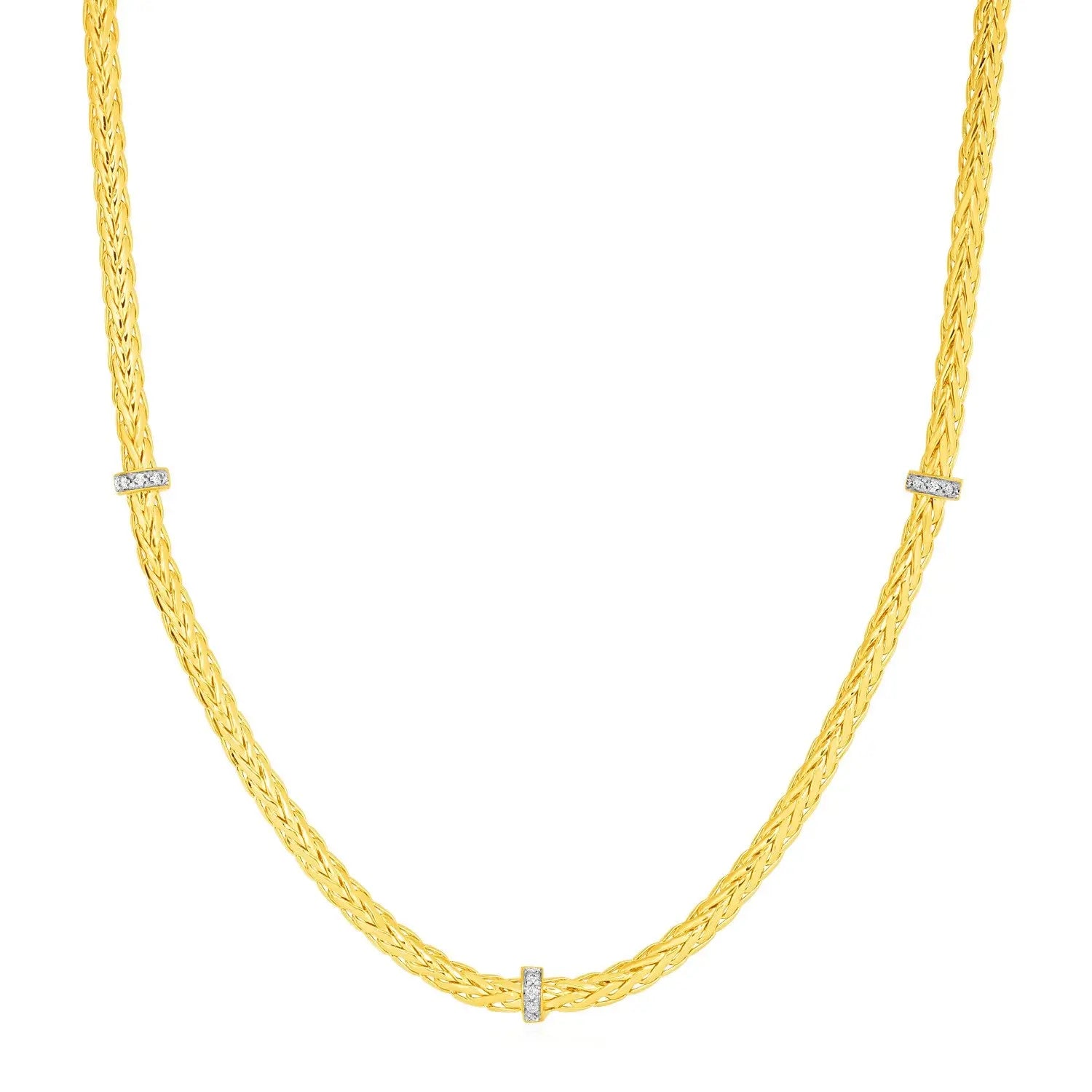 Woven Rope Necklace with Diamond Accents in 14k Yellow Gold RCJ Necklaces  CELESTIA LUXE JEWELLERS