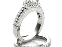 14k White Gold Halo Diamond Engagement Ring With Double Row Band (1 3/8 cttw) — CELESTIALUXEJEWELLERS