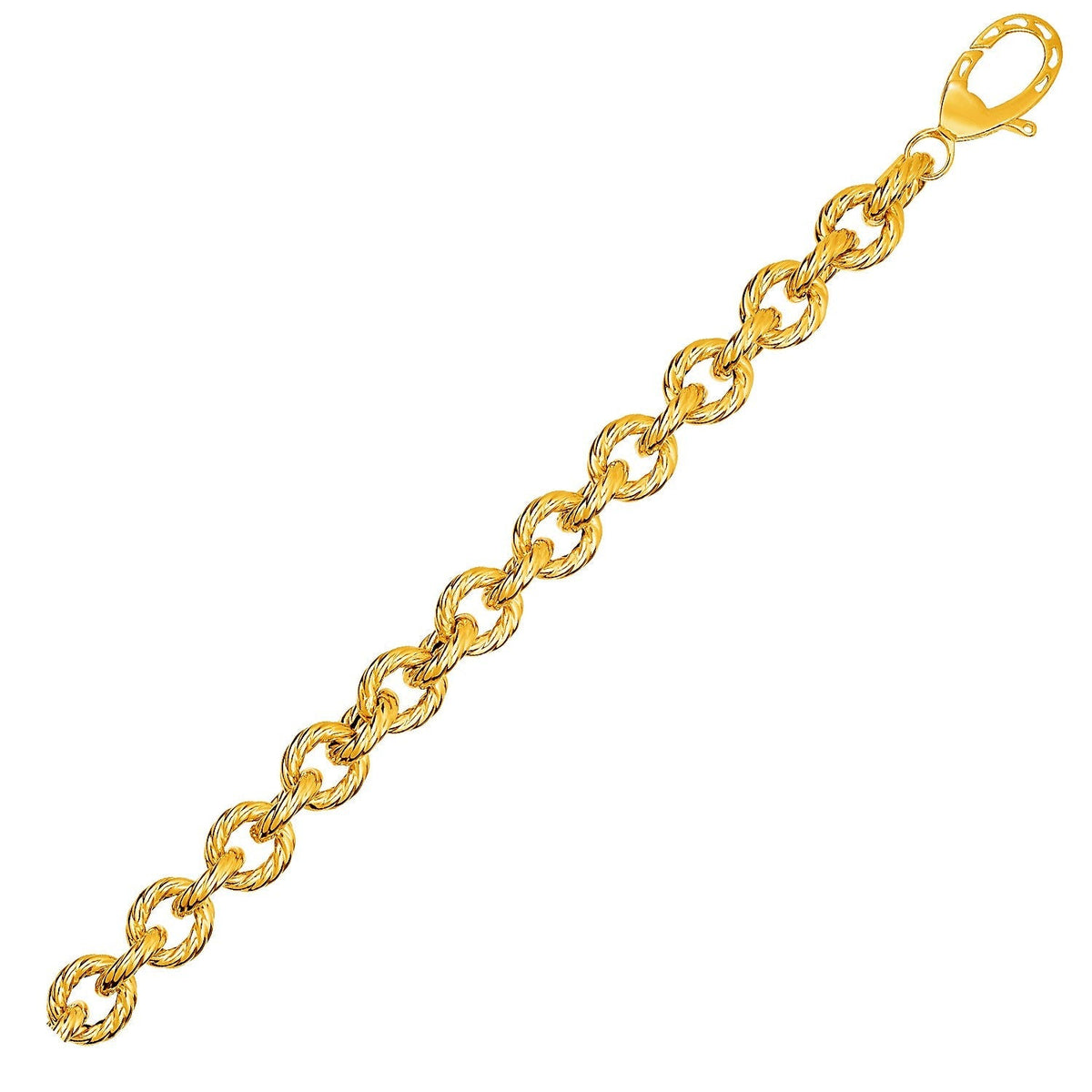 Textured Oval Link Bracelet in 14k Yellow Gold  (8.70 mm) CELESTIALUXEJEWELLERS Bracelets  CELESTIALUXEJEWELLERS